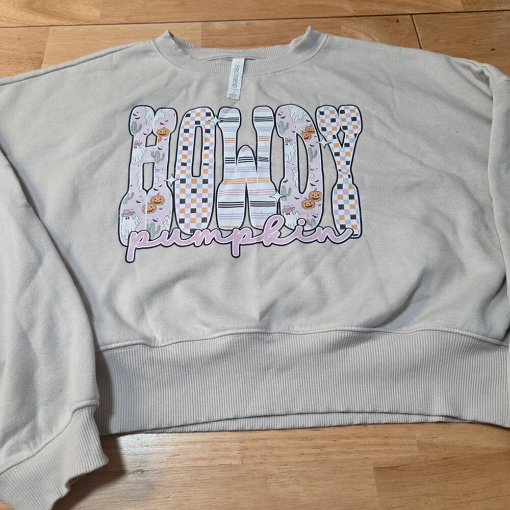 Western Cowgirl Halloween Howdy Pumpkin Sweatshirt Beige Fall Graphic Large